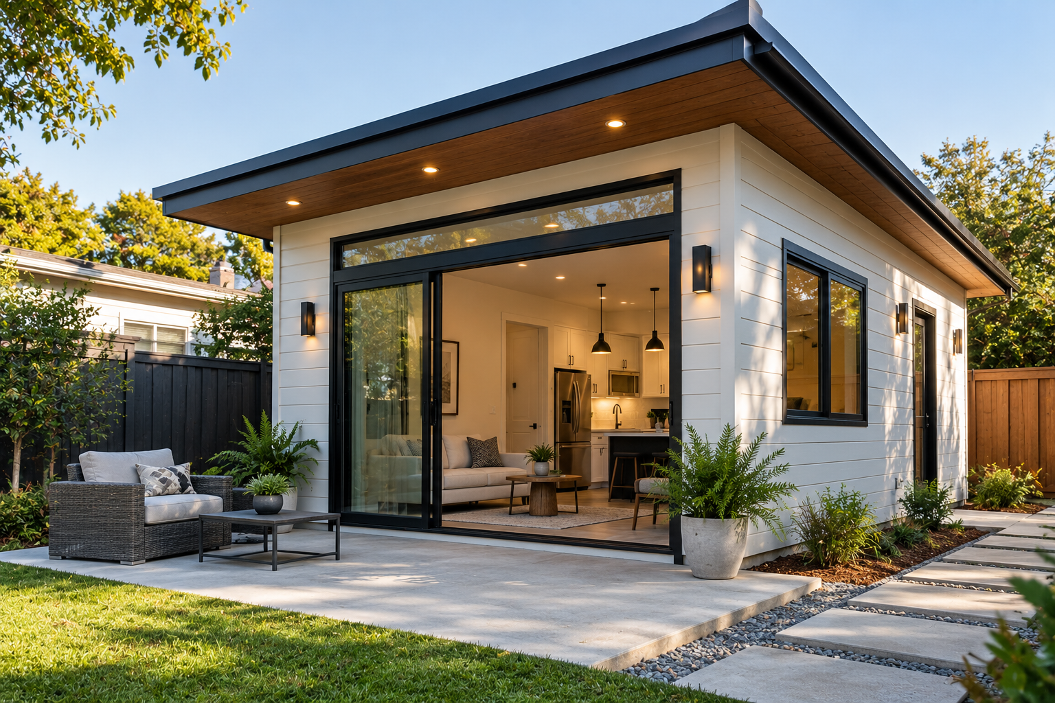 Illustrative accessory dwelling unit with a patio and garden